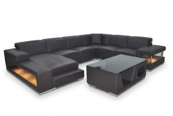 Wohnlandschaft Ecksofa Polster Sitzecke Sitzgarnitur Ledersofa Sofa Couch + USB