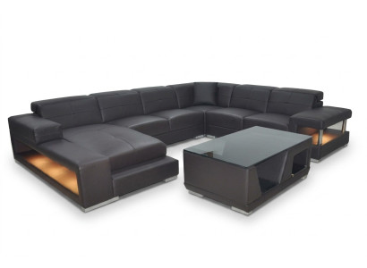 Wohnlandschaft Ecksofa Polster Sitzecke Sitzgarnitur Ledersofa Sofa Couch + USB