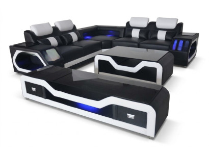 Moderne Ledersofa Wohnlandschaft L Form Sofa Couch Sound - USB - Bluethooth Neu