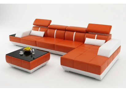 Ledersofa L-Form Couch Wohnlandschaft Ecksofa Garnitur Design Modern  Sofa USB Eu