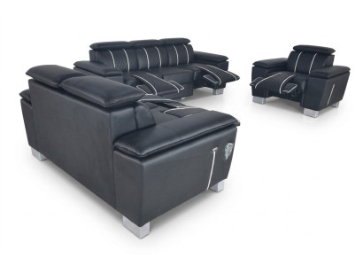 Sofagarnitur Ledergarnitur Couch Design Sofa Polster Komplett Set 3+2+1 mit USB
