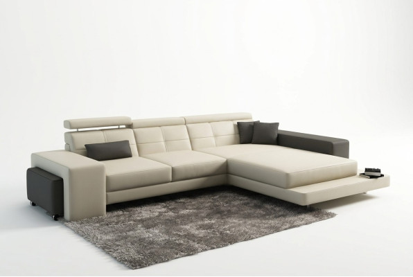 Ecksofa + USB Polster Sofa Wohnlandschaft Sitz Eck Garnitur Leder Textil Geroda
