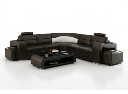 Ledersofa mit USB,Wohnlandschaft Ecksofa Eck Garnitur Design Modern Sofa F3008B