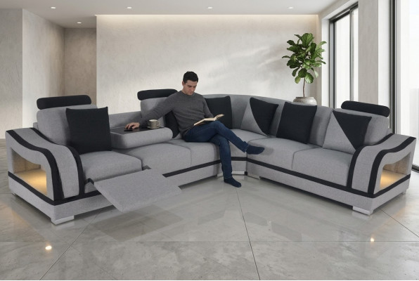 Moderne Textil Sofa Eckcouch Polster Wohnzimmer Ecksofa LForm Wohnlandschaft USB