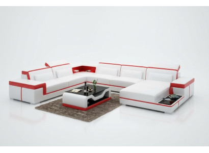Moderne Sitzecke Ledersofa Polster Eckgarnitur Ecksofa Couch Wohnlandschaft +USB