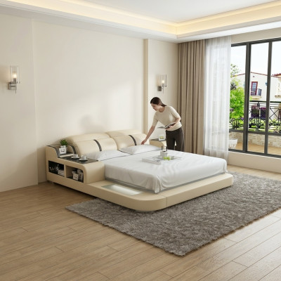 Wasserbett Hotel Doppelbett Betten Komplett Lederbett Wasser + USB Polsterbett