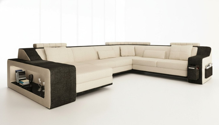 Moderne Wohnlandschaft Polster Ecksofa Sofa Couch Eck Garnitur Textil Sofas +USB