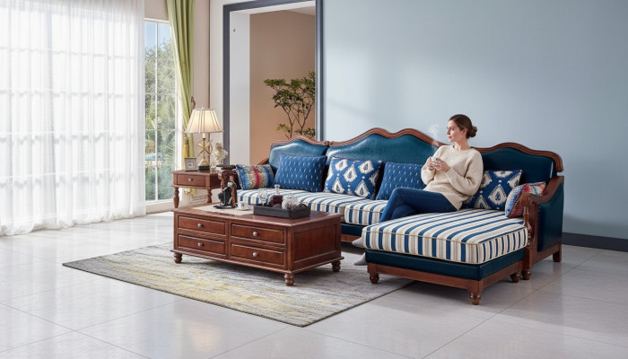 Blaue Ledercouch Ecksofa Polster Möbel Klassische Chesterfield Möbel