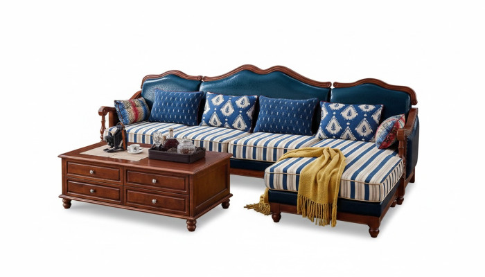 Blaue Ledercouch Ecksofa Polster Möbel Klassische Chesterfield Möbel