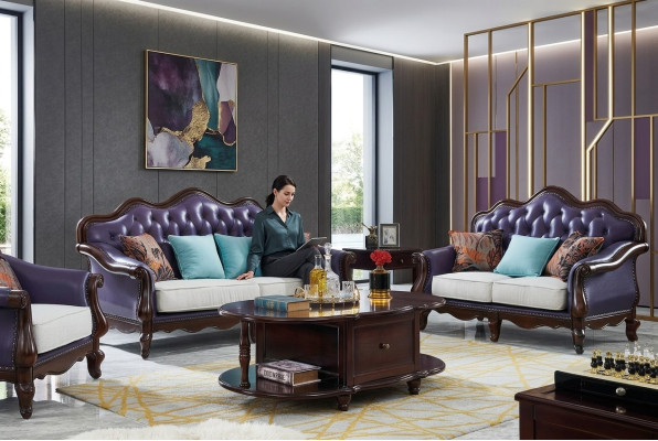 Ledersofa Chesterfield Lila Couch Klassische Sofagarnitur Couchen Set