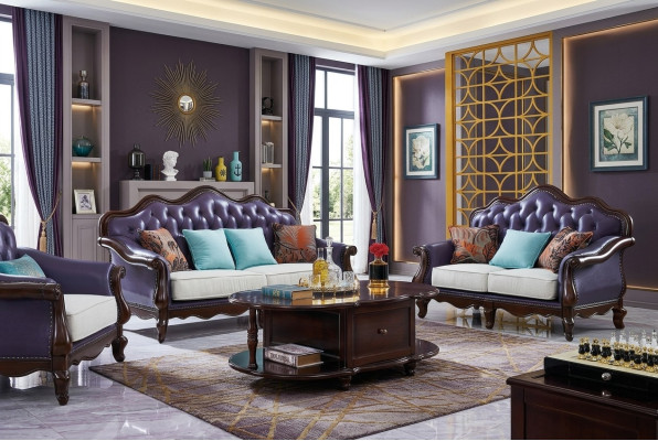 Ledersofa Chesterfield Lila Couch Klassische Sofagarnitur Couchen Set