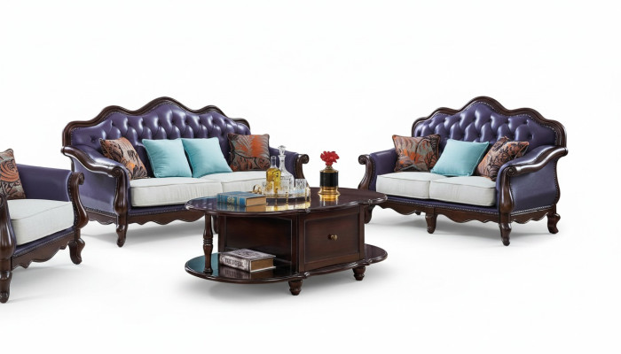 Ledersofa Chesterfield Lila Couch Klassische Sofagarnitur Couchen Set