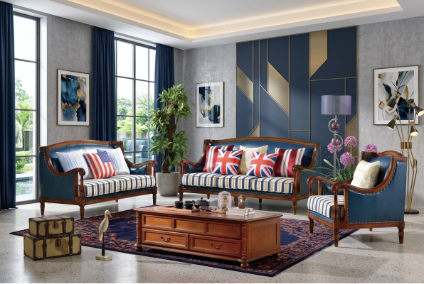 Amerikanische Sofagarnitur Ledersofa Couch Polster 321 Sitzer Holz Empire Möbel