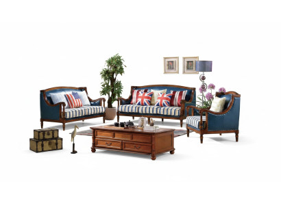 Amerikanische Sofagarnitur Ledersofa Couch Polster 321 Sitzer Holz Empire Möbel