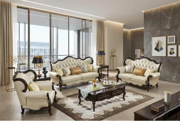 Gruppe Sofagarnitur 3+3+1 Sitzer Luxus Sofa Sessel Sofas Leder Klassisches Set