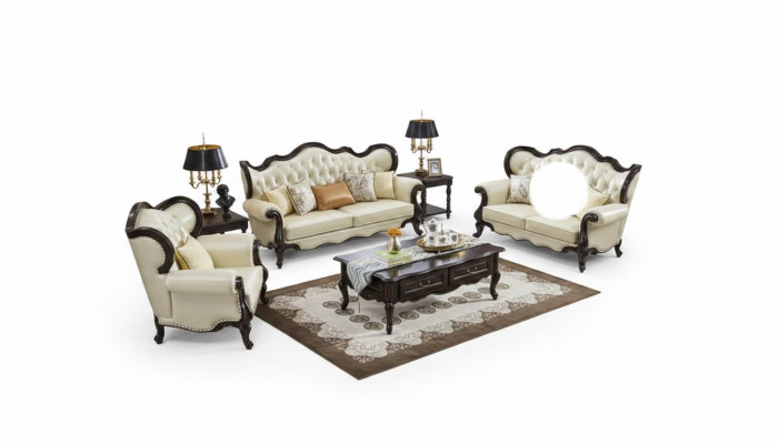 Gruppe Sofagarnitur 3+3+1 Sitzer Luxus Sofa Sessel Sofas Leder Klassisches Set