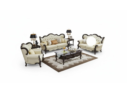 Gruppe Sofagarnitur 3+3+1 Sitzer Luxus Sofa Sessel Sofas Leder Klassisches Set