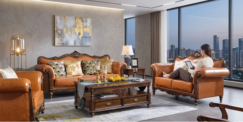 Wohnzimmer Garnitur Sofagarnitur 3+2 Sitz Couch Polster Sofa Luxus Möbel Orange