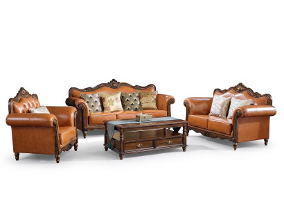 Wohnzimmer Garnitur Sofagarnitur 3+2 Sitz Couch Polster Sofa Luxus Möbel Orange