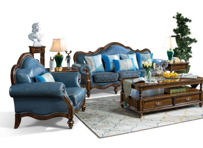 Blaue Barock Rokoko Chesterfield Sofagarnitur Sofa 3+1 Sitz Garnitur