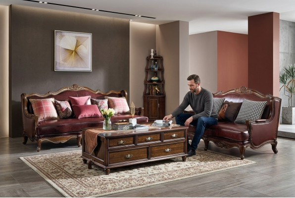 Empire USA Möbel Antik Stil Ledersofa 3+2 Sitzer Sofagarnitur Sofa