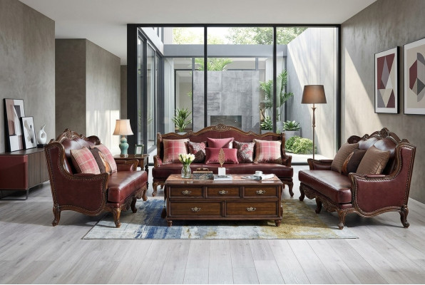 Empire USA Möbel Antik Stil Ledersofa 3+2 Sitzer Sofagarnitur Sofa
