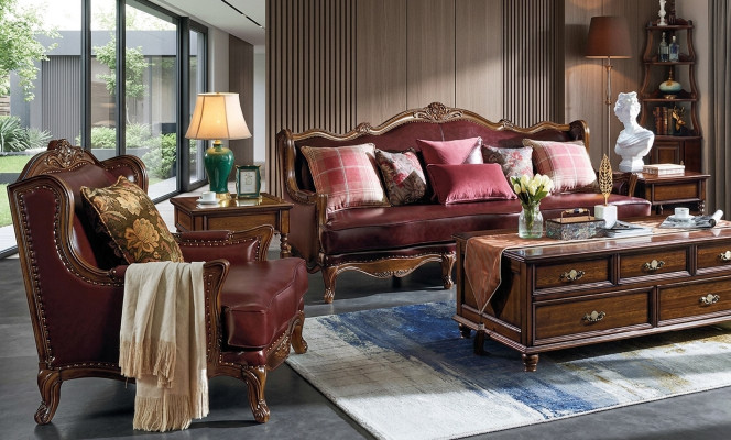 Klassische Ledergarnitur Chesterfield Barock Rokoko Sofagarnitur 3+1