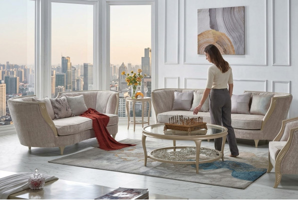 Exklusive Beige Sofagarnitur 3+2 Sitzer Designer 2tlg. Set Textilcouchen