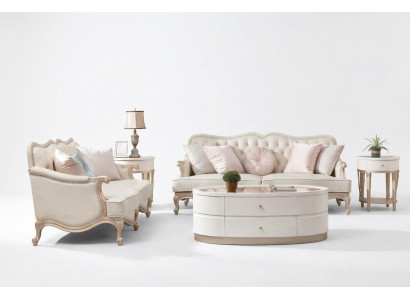 Klassische Chesterfield Couch 3+2 Sitzer Sofa Couchen Möbel Beige