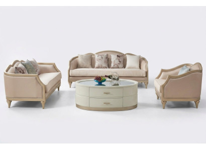 Creme Couchtisch Ovaler Wohnzimmer Tisch Glastisch Couchtische Möbel