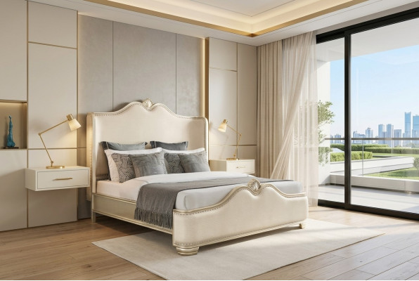 Bett 2x Nachttische 3 tlg. Schlafzimmer Beige Designer Luxus Möbel Betten Holz