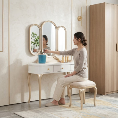Schminktisch mit Spiegel Luxus Konsole Kommode Hocker Komplett Set