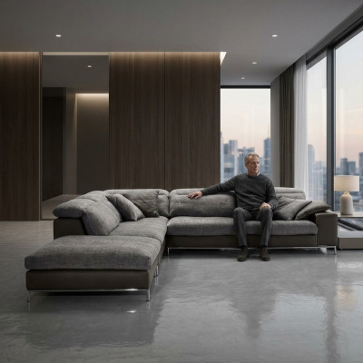 Design Ecksofa L-form Textile Couch Prianera Modern Sofas Polsterung Grau Neu