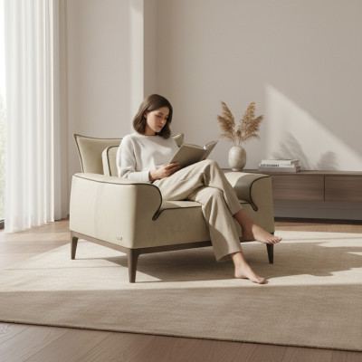 Design Leder Sessel Wohnzimmer Lounge Luxus Stuhl Design Möbel Braun Prianera