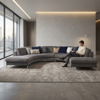 Runde Luxus Wohnlandschaft Eckcouch Eckgarnitur Polster Möbel Sofa