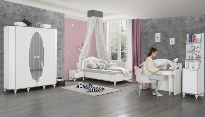 Schlafzimmer Set 5tlg. Bett Nachttisch Schreibtisch Kinderbett Möbel