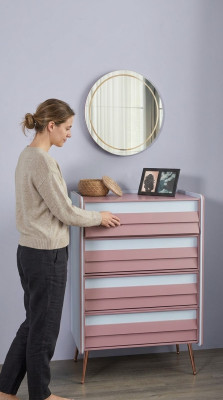 Kommode mit Spiegel Holz Kommoden Möbel Schrank Kinderzimmer Rosa Neu