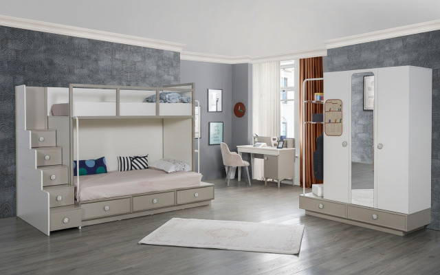 Kinderzimmer Schlafzimmer Set Holz Möbel Etagenbett Hochbett Tisch 3tlg