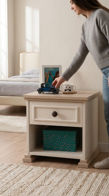 Design Modern Möbel Nachttisch Kinder Beistell Jugendzimmer Beige Holz