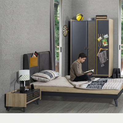 Designer Kinderzimmer Schlafzimmer Nachttisch Bett Kleiderschrank 3tlg