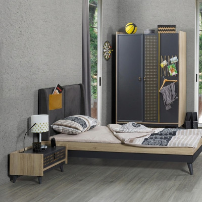 Designer Kinderzimmer Schlafzimmer Nachttisch Bett Kleiderschrank 3tlg