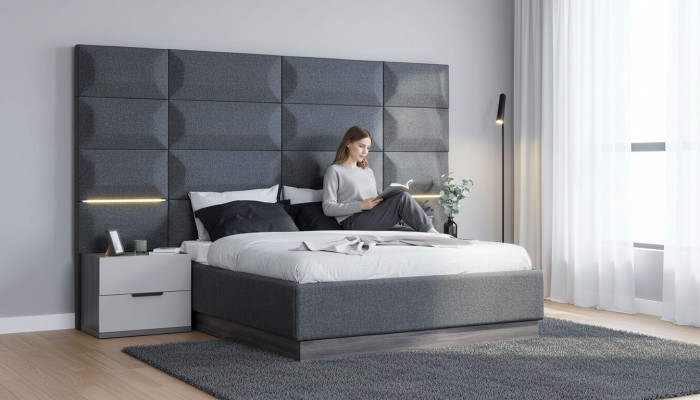 Graues Schlafzimmer Set Komplett Möbel Bett Schrank Nachttische Möbel 5tlg Holz