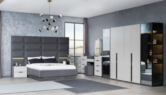 Komplett Schlafzimmer Möbel Set Bett 2x Nachttisch Schminktisch Spiegel 5tlg Neu
