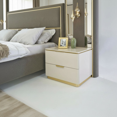 Schlafzimmer Konsolen Nachttisch Set 2x Nachttische Luxus Hotel Möbel Beige Neu