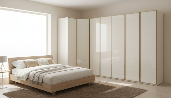 Hochglanz Kleiderschrank Schlafzimmer Schränke Eckschrank Luxus Möbel Gold Beige