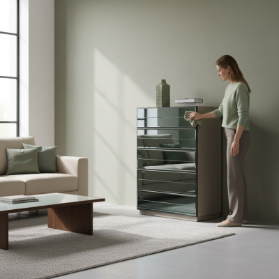 Spiegel Front Kommode Schränke Grauer Hochschrank Spiegel Sideboard Luxus design