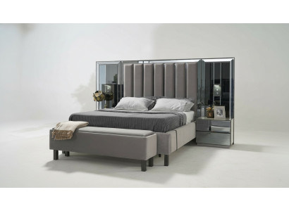 Schlafzimmer Set Bett 2x Nachttisch Hocker Doppel Betten Polster Möbel 4tlg. Neu