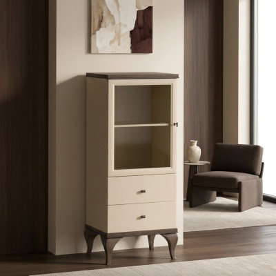 Glas Schrank Wohnzimmer Schränke Anrichte Beige Vitrine Möbel Holz