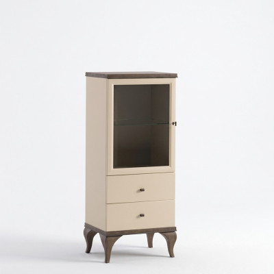 Glas Schrank Wohnzimmer Schränke Anrichte Beige Vitrine Möbel Holz