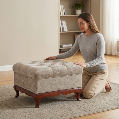Hocker Designer Chesterfield Fußhocker Textil Beige Polster Bank Stoff